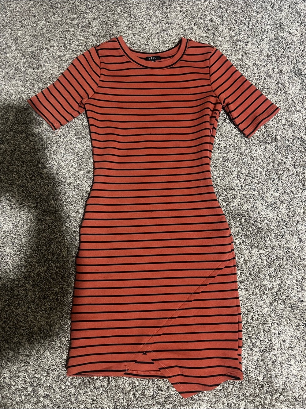 iris Rust and Black Striped Short Sleeve Bodycon Mini Dress